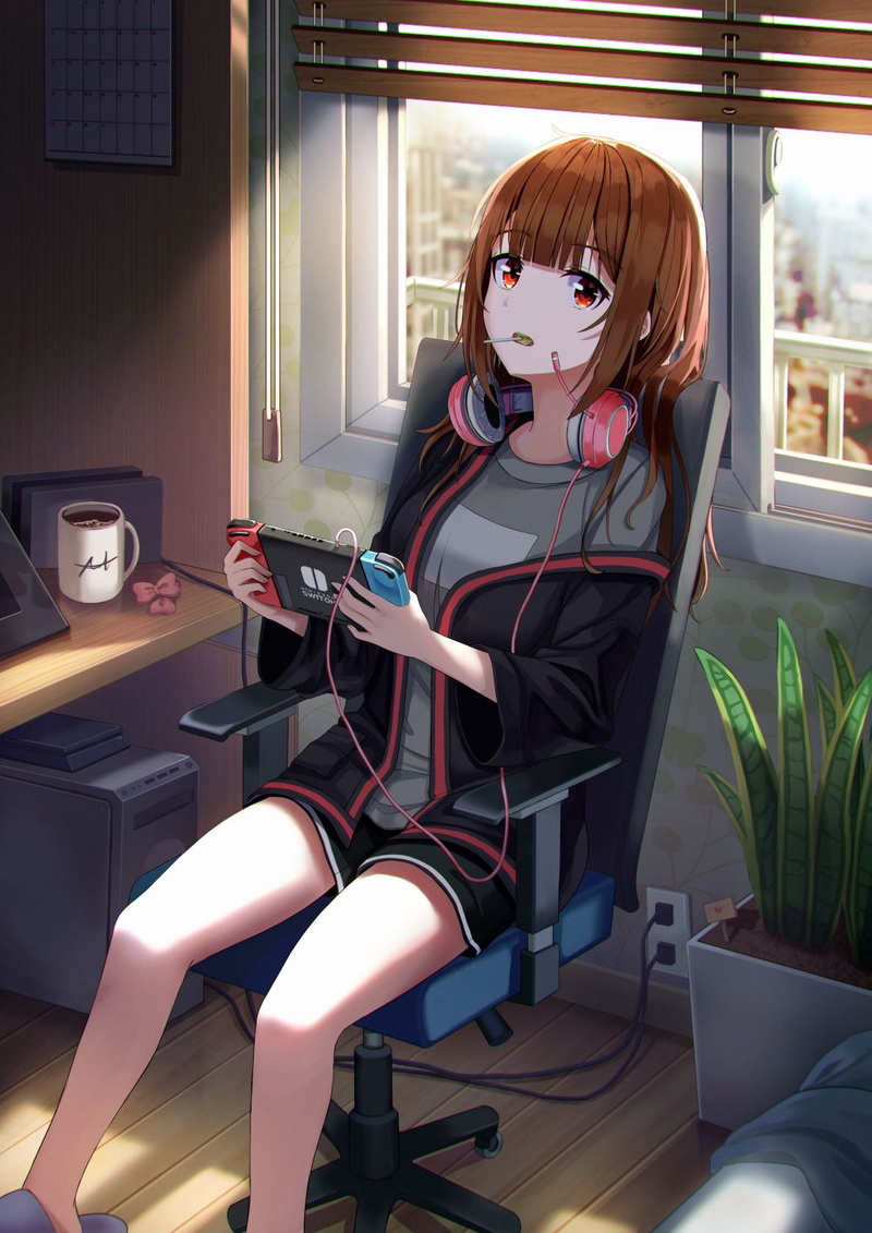 720P, anime girls, headphones, anime, Pallett. (Artist), Nintendo Switch