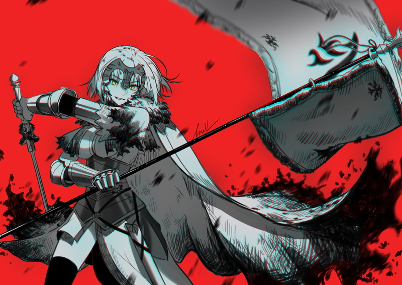 Avenger (Fate/Grand Order), 2K, Jeanne (Alter) (Fate/Grand Order), sword, short hair, banner, video game girls, Fate Series