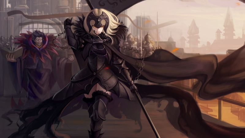 Yellow Eyes, Anime, Blonde, Cape, Thigh Boots, Boy, Jeanne dArc Alter, Chain, Fate Series, Smile, 1080P, Avenger (Fate/Grand Order), Glove, Armor, Weapon