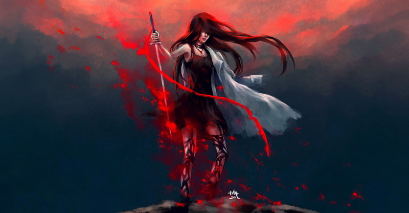 NanFe, 2K, sword, long hair, artwork