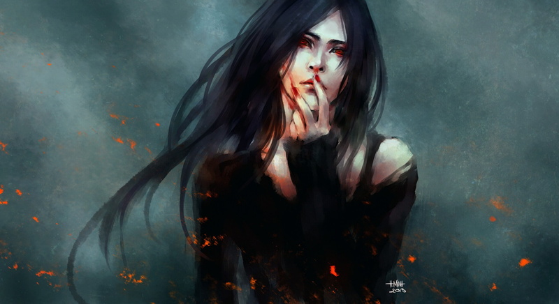 NanFe, fantasy girl, 1080P, fantasy art, red eyes, long hair