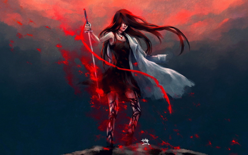 NanFe, Long Hair, sword, 1080P, artwork, Manga