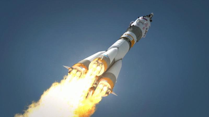 fire, clear sky, risk, directly below, sky, low angle view, 1080P, smoke - physical structure, white, motion, gray, technology, air, space, Rocket, emotion