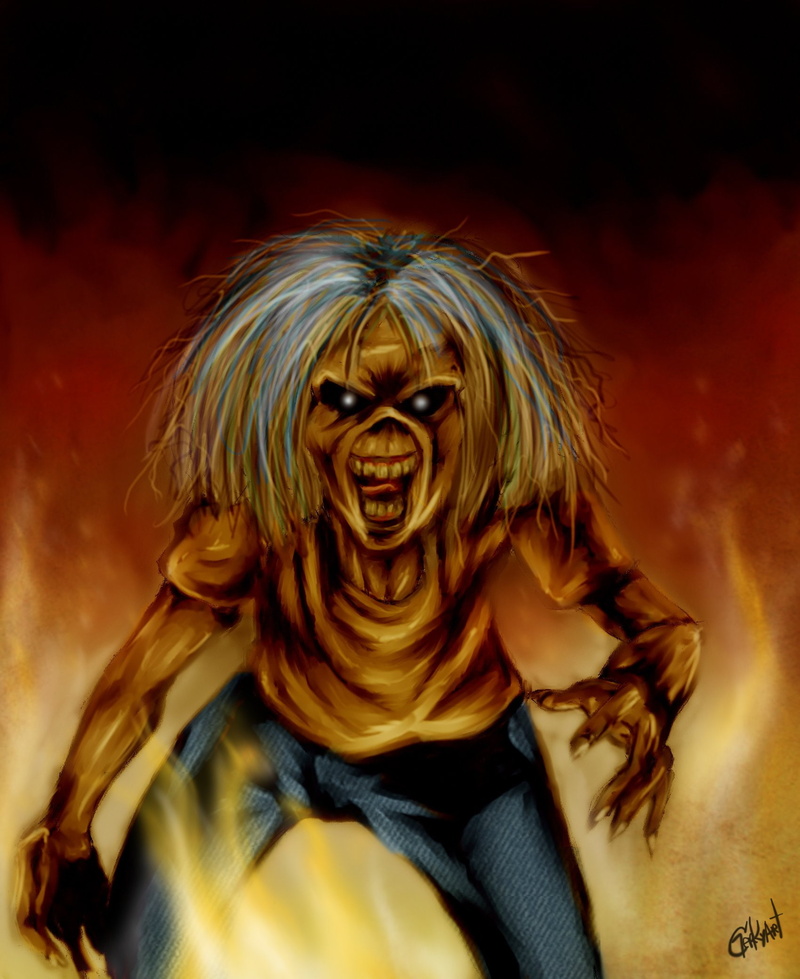 robot, artwork, fantasy, celebration, anger, Eddie, Iron, looking at camera, bizarre, studio shot, excitement, fi, sci, maiden, spooky, cyborg, heavy, horror