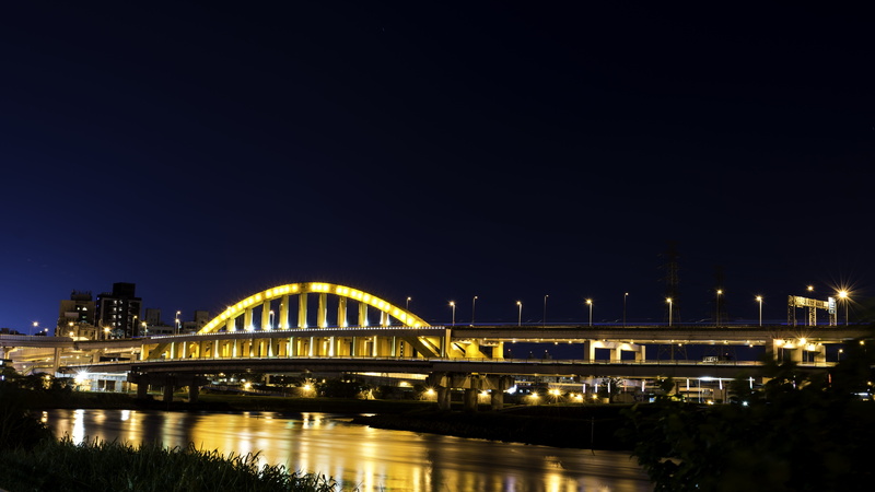 horizontal plane, arch bridge, transportation, travel, no people, evening, travel destinations, reflection, outdoors, sky, copy space, sunset, water, light