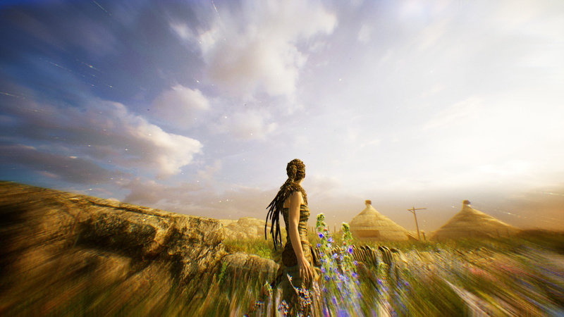 Norse mythology, Vikings, yellow, norse, fresh, happiness, sword, blue, dress, horizon, Hellblade: Senuas Sacrifice, flowers, ancient, Senua, blooming