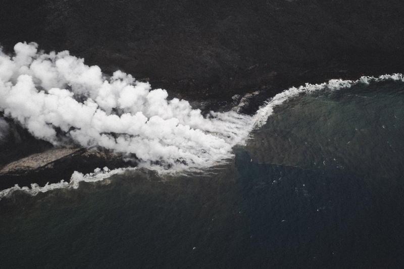 tranquility, pollution, smoke - physical structure, cold temperature, lava flow, day, motion, adventure, coast, smoke, beauty in nature, no people, environmental issues