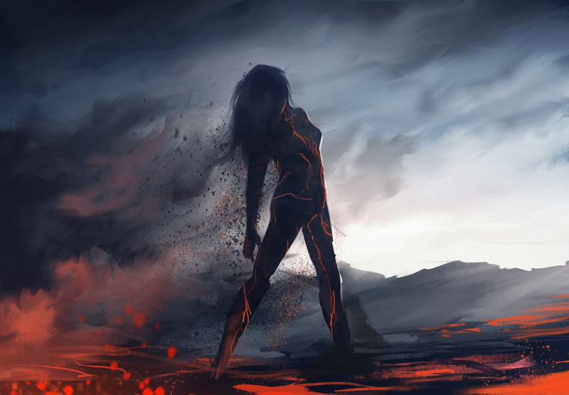 full length, one person, lifestyles, lava, warm clothing, cloud - sky, clothing, mountain, leisure activity, scenics - nature, smoke - physical structure