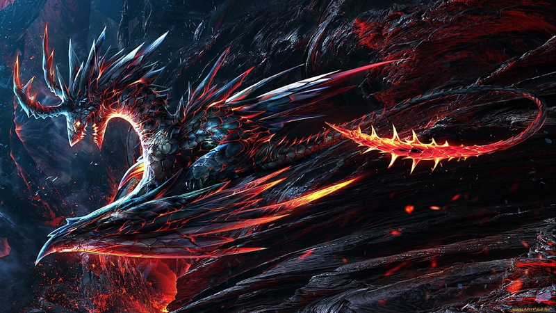 dragon, fantasy art, lava, creature, 2K, fire
