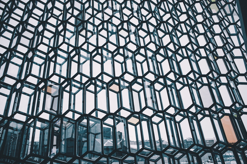 winter, full frame, low angle view, minimalism, reykjavik, grill, no people, indoors, glass - material, iceland, design, day, pattern, modern, circle, backgrounds