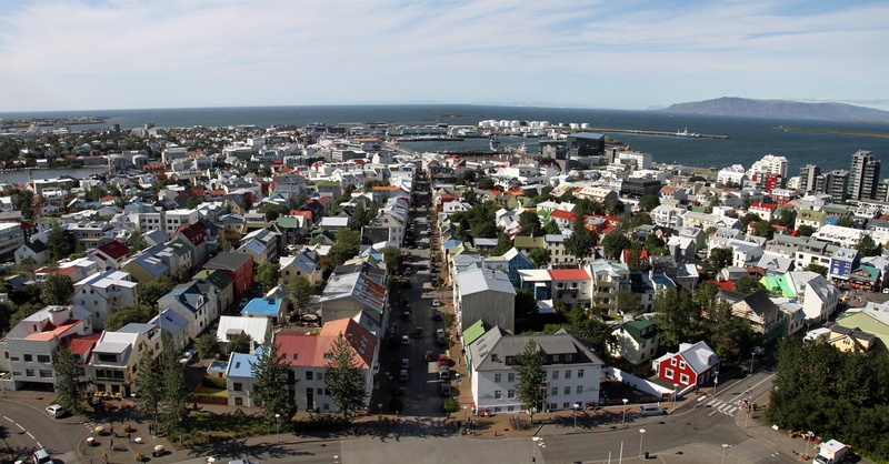 townscape, water, assorted, built structure, crowd, settlement, reykjavik, transportation, high angle view, urban, residential district, panorama, color