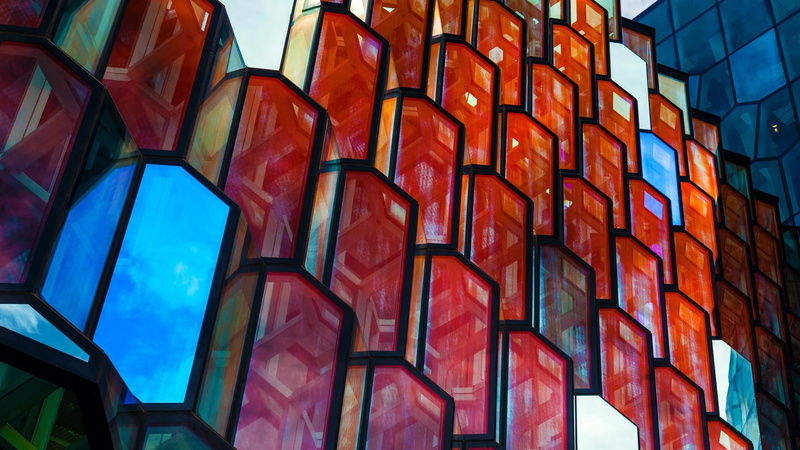 multi colored, building exterior, desktop, in a row, harpa, glass - material, modern, building, hall, reflection, wal, no people, glass, iceland, stained glass