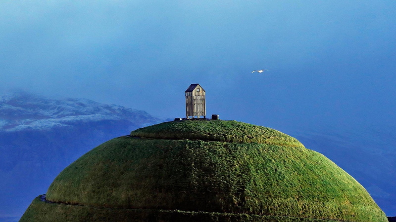 tower, no people, history, fish drying rack, land, iceland, the past, day, plant, built structure, clear sky, thufa hill, building exterior, building, travel destinations