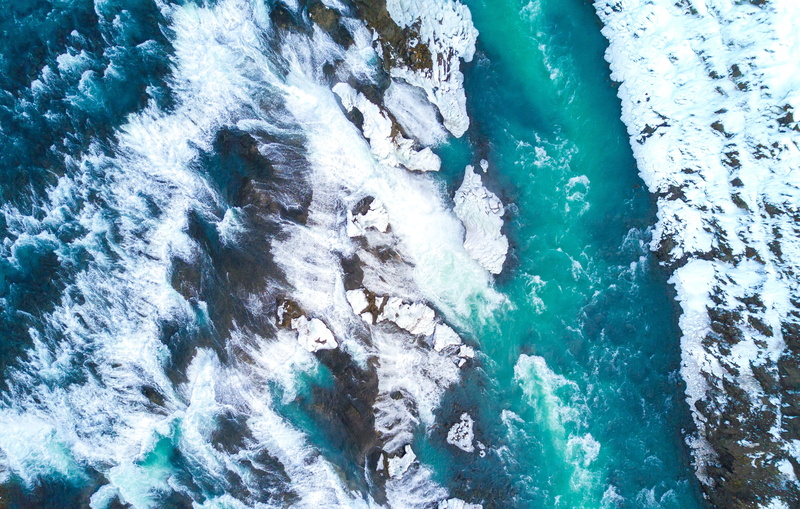 Iceland, Gullfoss waterfall, 4K, 4K, Aerial view