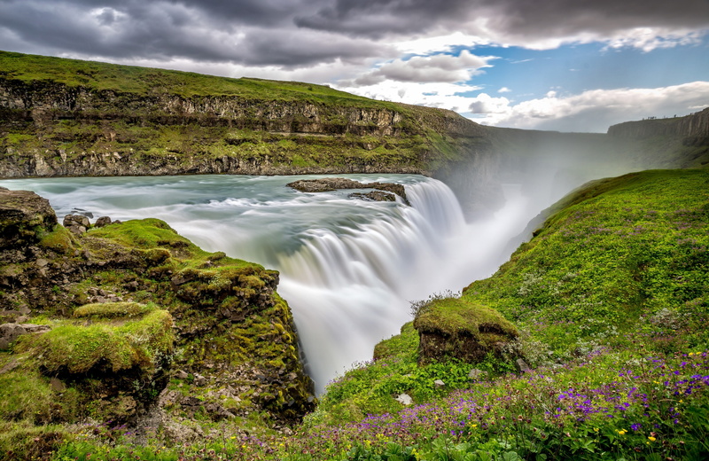 non-urban scene, stream - flowing water, motion, rock, flowing, 4K, waterfall, nature, sky, scenics - nature, gullfoss 4k best hd, no people, flowing water