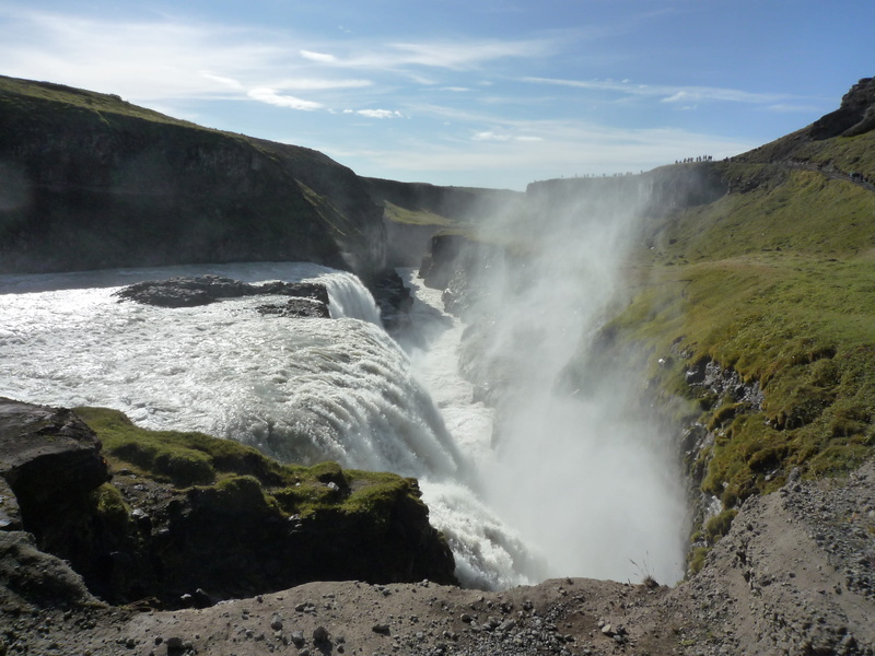 iceland, motion, scenics, sky, non-urban scene, Waterfall, rock formation, 2K, flowing, outdoors, beauty in nature, Hvítá, power in nature, Gullfoss, land