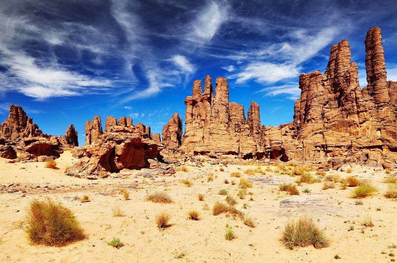 africa, plants, nature, landscapes, tassili, clouds, stones, rocks, sky, earth, volcanic, algeria, 720P