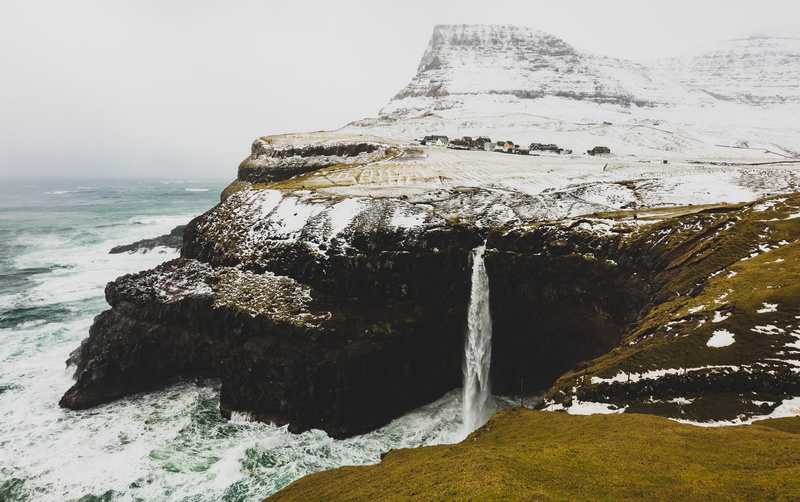 rock - object, coastal, time, faoes, sport, snowcaped, gasadalur, outdoors, beside, aquatic sport, covered, land, white water, power in nature, cliff, 1080P