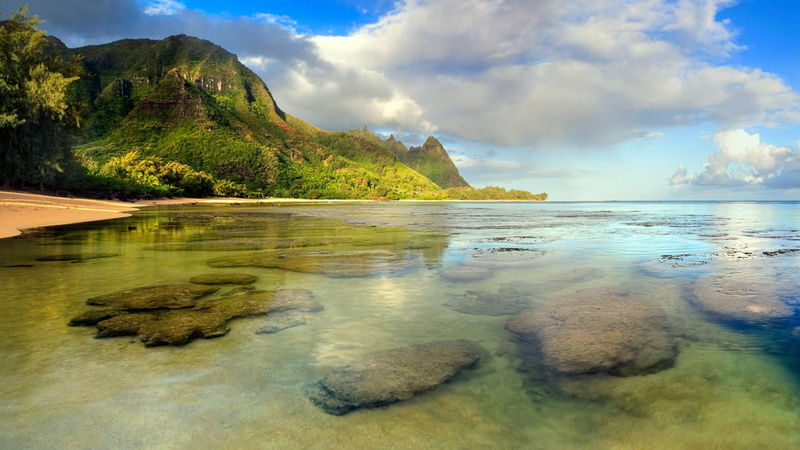beauty in nature, tunnels beach, hawaii, outdoors, tropics, tranquility, scenics - nature, body of water, environment, shallow, summer, water, rock, idyllic