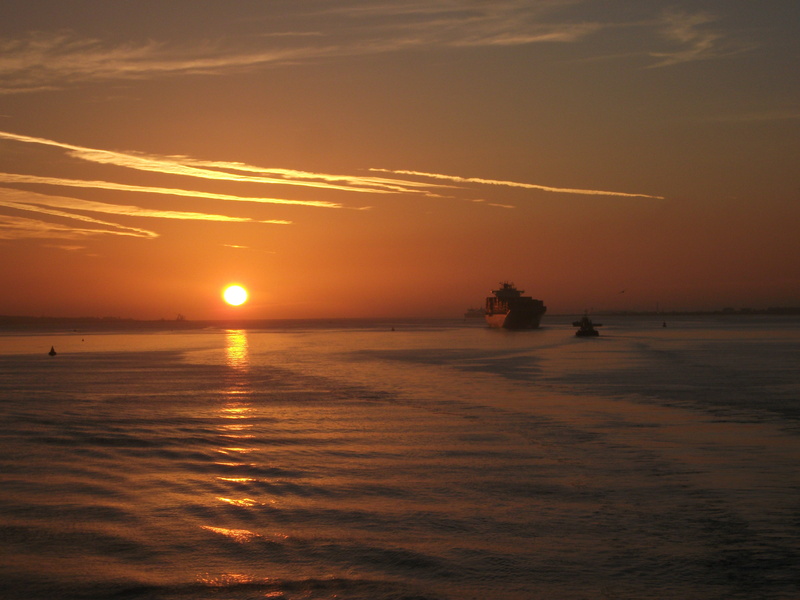 solent, sunset, english coast, tranquil scene, seascape, orange color, water, ferry, sea, southampton water, horizon over water, beauty in nature, sky