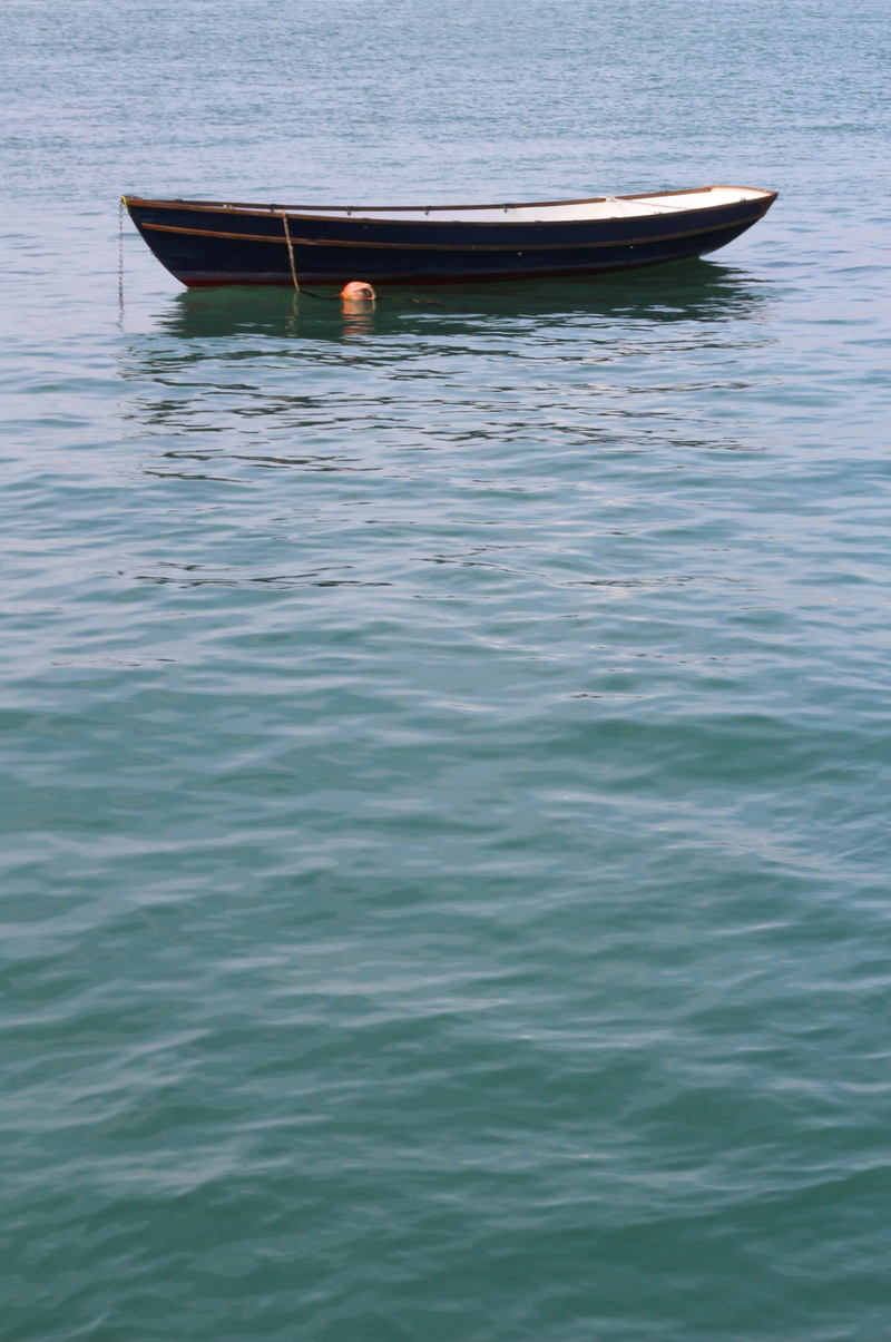 blue, anchored, sea, floating on water, rowing, float, occupation, water, nature, rowboat, moored, transportation, 2K, reflection, harbour, waterfront