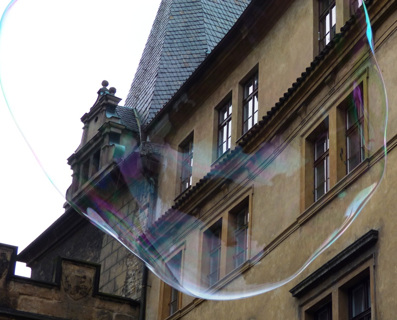 built structure, clear sky, spherical, city, reflection, low angle view, building, light, window, bubbles, colors, architecture, building exterior, house
