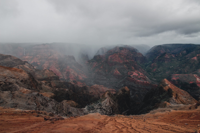 united states, nature, kauai, mountain range, gloomy mountains, scenics - nature, foggy mountains, non-urban scene, day, rock, landscape, waimea canyon