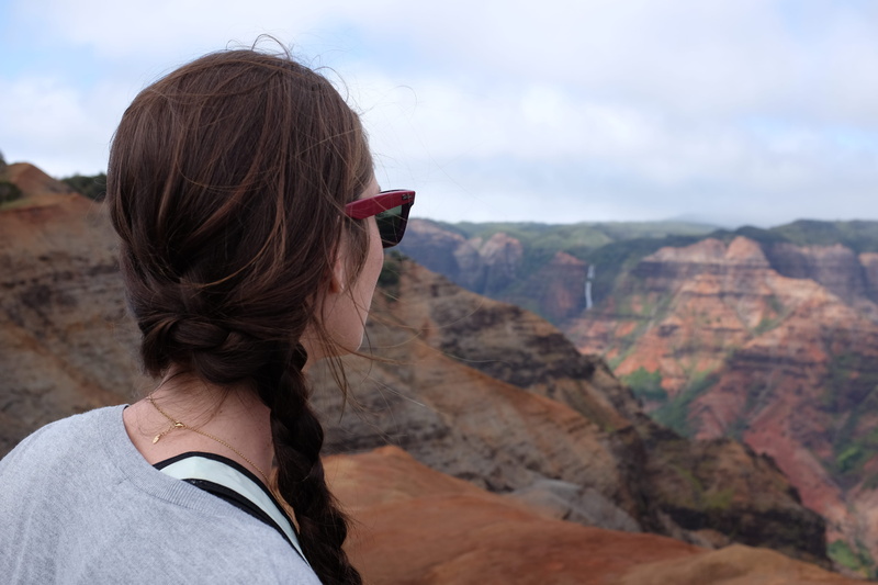 women, waimea road, hair, waimea, hairstyle, gaze, looking at view, outdoors, braid, mountain, 4K, canyon, rock, landscape, adult, sunglasses, united states
