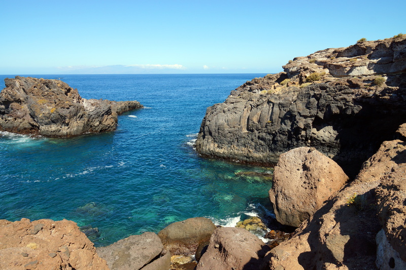 rock formation, booked, land, coast, tenerife, rock - object, idyllic, horizon over water, 5K, blue, beach, solid, horizon, formation, tranquility, sea
