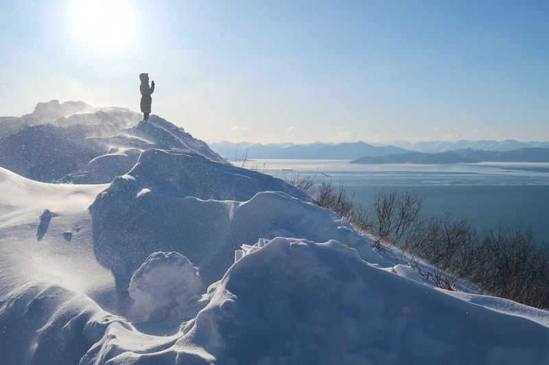 no people, drifting snow, the kamchatka peninsula, beauty in nature, day, snowcapped mountain, water, the figure of a man, avacha bay, sea, 2K, nature