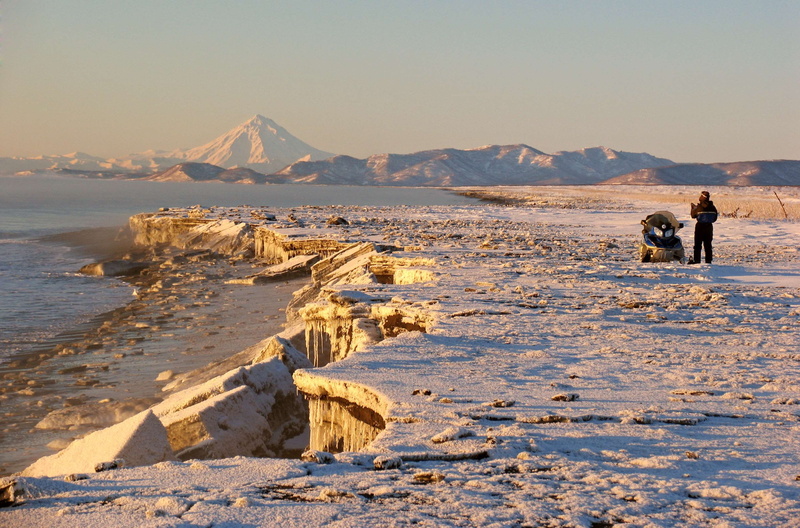 mountain range, kamchatka, the pacific ocean, land, volcano, cold, cold temperature, wave, outdoors, mammal, scenics - nature, day, trip, winter day, water