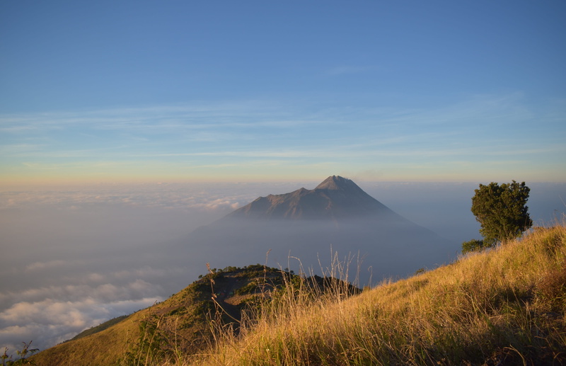 volcano, landscape, scenics - nature, 4K, beauty in nature, plant, outdoors, mountain, idyllic, tranquil scene, sky, grass, java, non-urban scene, no people