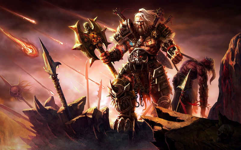 Armor, representation, Diablo, low angle view, Barbarian (Diablo III), religion, belief, human representation, pattern, close-up, outdoors, nature, sunset