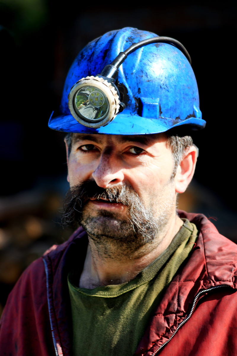 only men, one person, mature adult, men, hardhat, facial hair, mature men, adults only, headshot, front view, helmet, looking at camera, Miner, Portrait