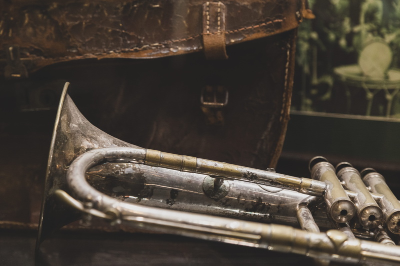 close-up, musical instrument, silver, work tool, band, brass, rusty, lithgow, no people, day, selective focus, lithgow state coal mine museum, sachel, trumpet