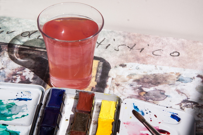 mix, container, brush, color blends, water glass, indoors, drink, 4K, mixing, food and drink, red, close-up, colorful, watercolor box, watercolour paper