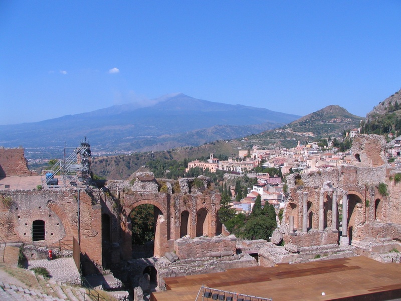 buildings, ruined, sky, history, etna volcano, archaeology, real people, ancient, clear sky, photo, built structure, tourism, mountain, brown, daytime