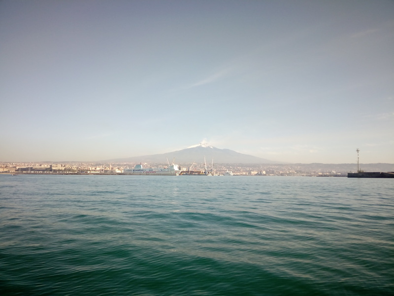 volcano, building exterior, water, travel, copy space, sicily, waterfront, clear sky, 4K, architecture, transportation, nature, mountain, outdoors, tranquility