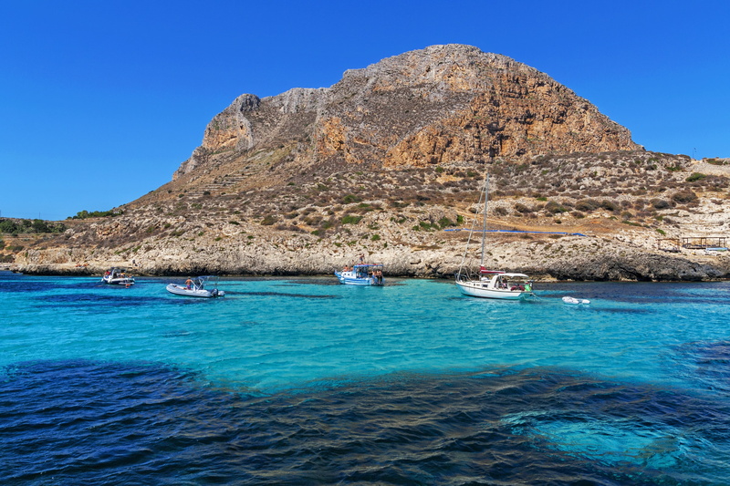 no people, travel, landscape, rock formation, solid, rock, scenics - nature, sicily, cliff, blue, 2K, yacht, island, nature, sky, favignana, beauty in nature