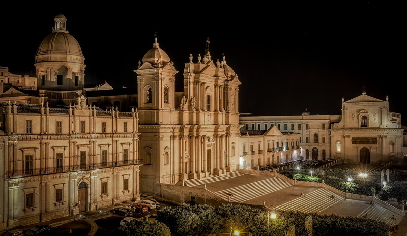 Cathedral, Sicily, Italy, night, lights, 1080P, Noto