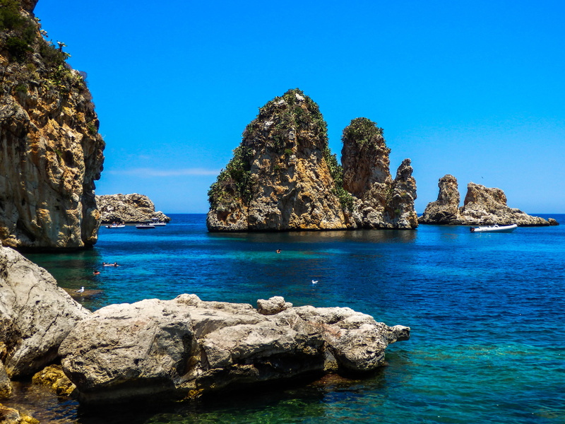 water, rock, eroded, scenics - nature, beach, landscape, turquoise colored, scopello, 4K, idyllic, tranquility, outdoors, rock - object, sea, sky, sicily