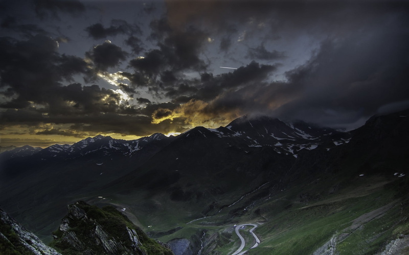 sunset, mountain, environment, clouds, no people, idyllic, dramatic sky, outdoors, tranquil scene, valley, France, green, mountains, non-urban scene, winter