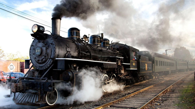transportation, technics, steam, smoke - physical structure, air pollution, pollution, train, locomotive, steam train, no people, nature, railroad track