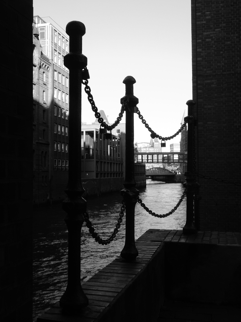travel destinations, day, architectural column, urban Scene, waterways, bridge, black And White, channel, light, city, river, canal, connection, outdoors