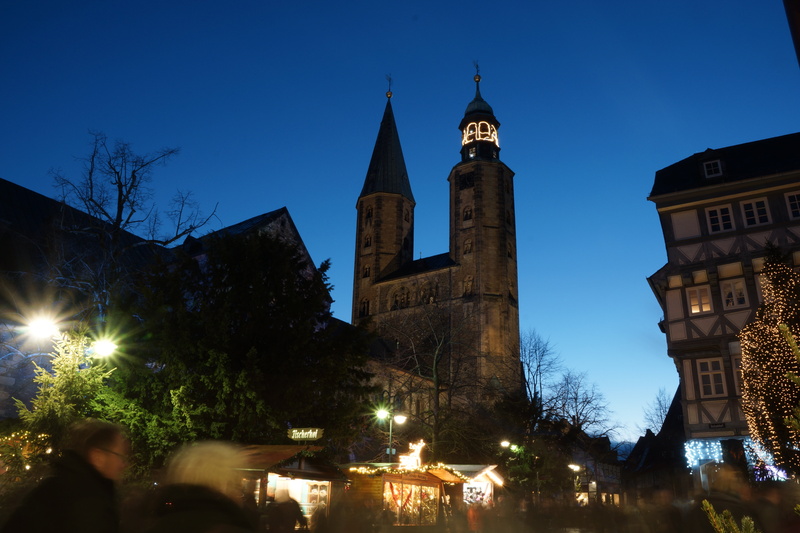 night, tree, medieval, goslar, illuminated, place of worship, church, city, building, no people, clear sky, religion, spirituality, sky, evening, 5K, building exterior
