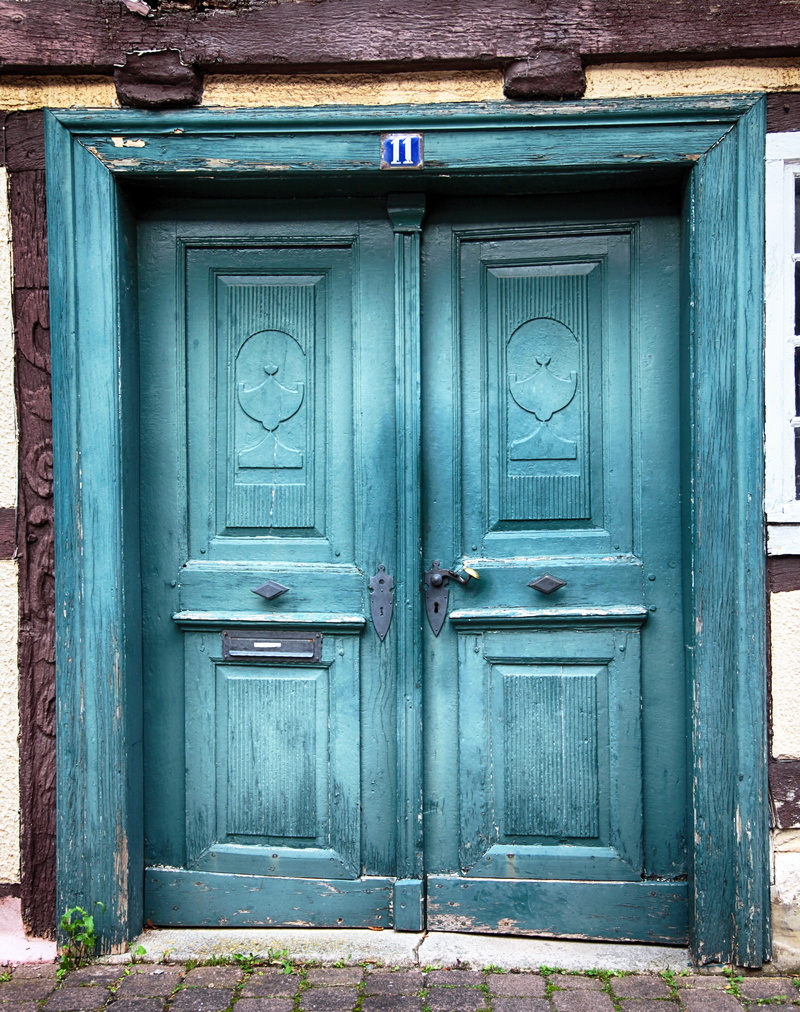 no people, house, facade, input, art, truss, protection, oak door, old, natural stone, turquoise colored, masonry, architectural style, old town, door