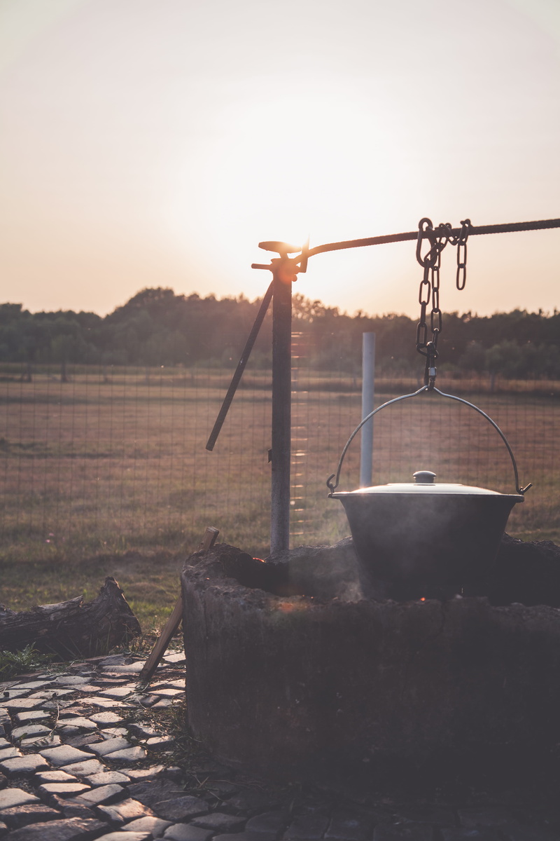 hanging, close-up, landscape, outdoors, countryside, golden hour, food and drink, scenic, environment, bucket, evening, day, metal, hanged, no people, clear sky