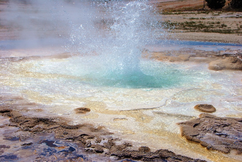 travel destinations, nature, water, sinter, heat - temperature, hot Spring, tourism, day, landscape, power in nature, color, wyoming, erupting, national park