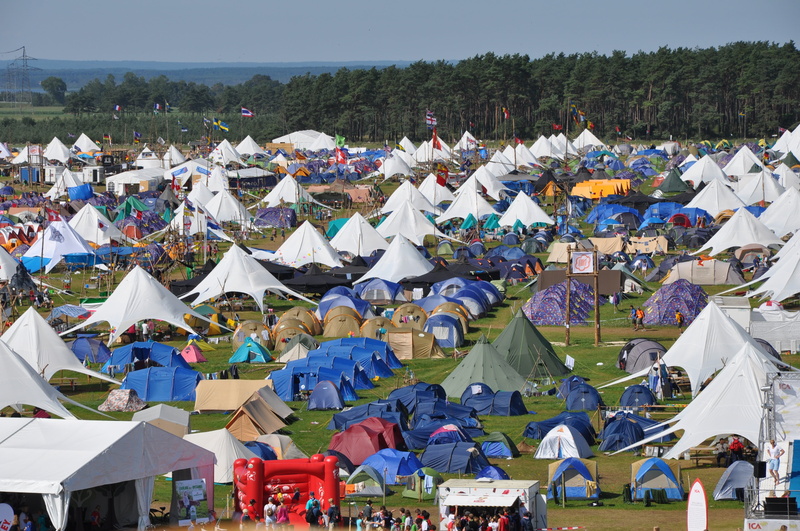 celebration, flag, camp, real people, world jamboree, crowd, group of people, 4K, tent holidays, tent, summer, aerial, large group of people, sweden, festival