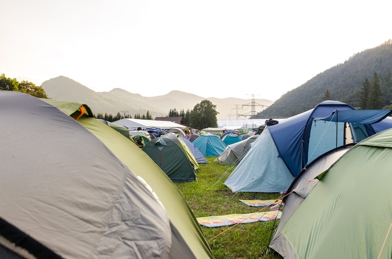 tents, no people, mountain, tree, tent, summer, camper, vacation, recreation, green, nature, clear sky, tourism, holiday, clothing, camp, plant, trip, ground